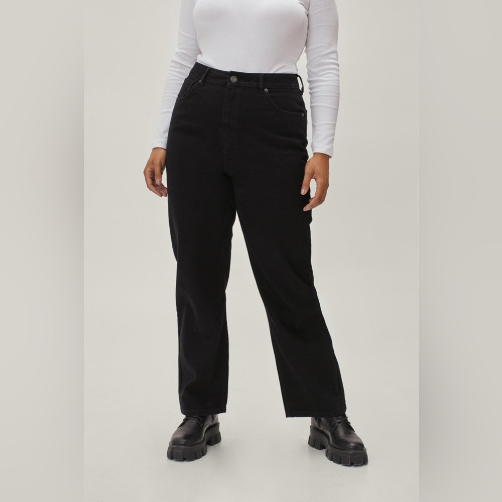 NastyGal Denim Wide Leg Black Jeans